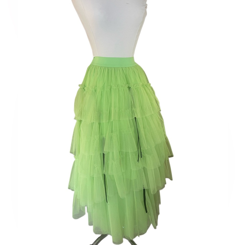 Lime green ruffled tiered tulle skirt holiday festival party costume one size